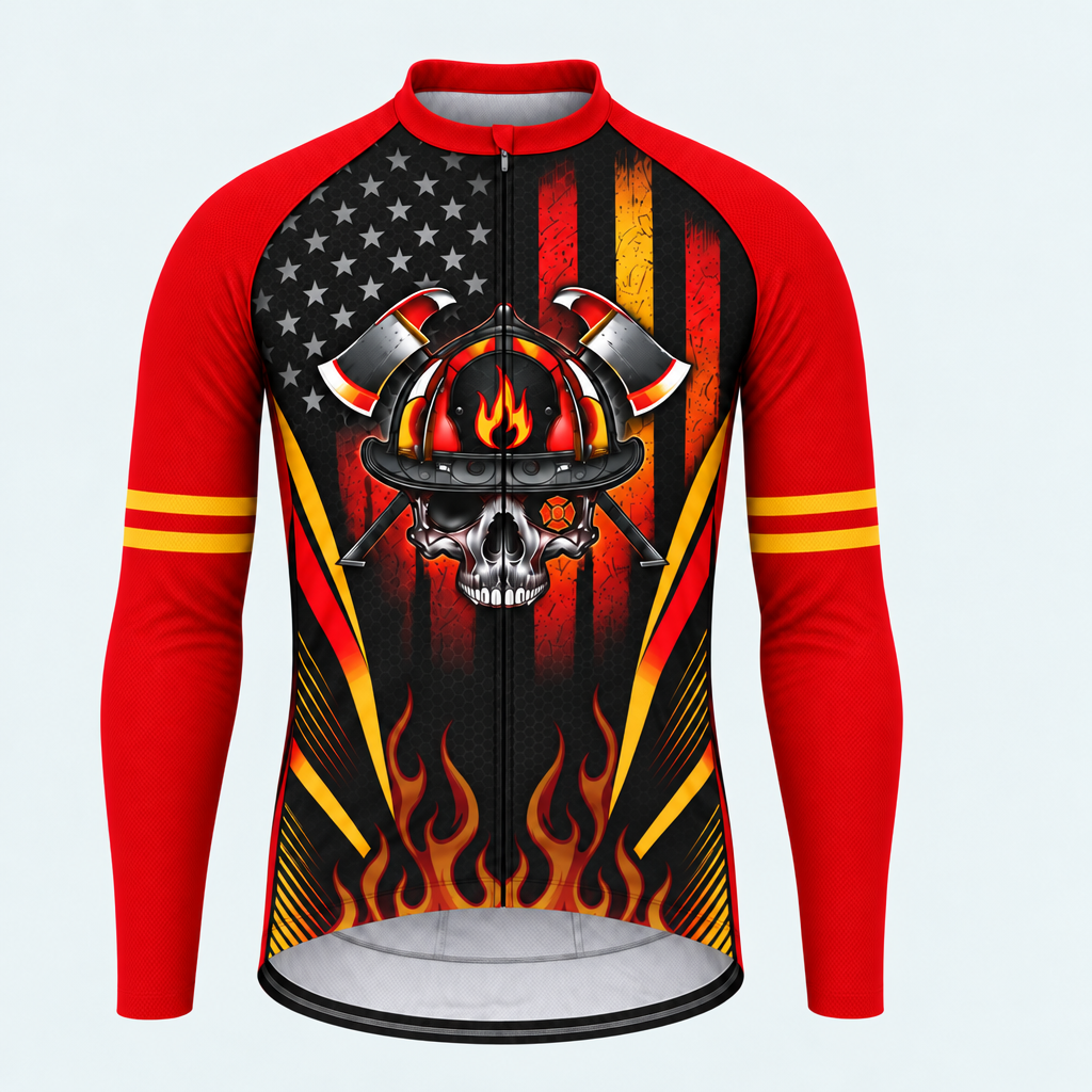 Men's Personalized Long Sleeve Cycling Jersey – US Firefighter To Hell and Back - Front