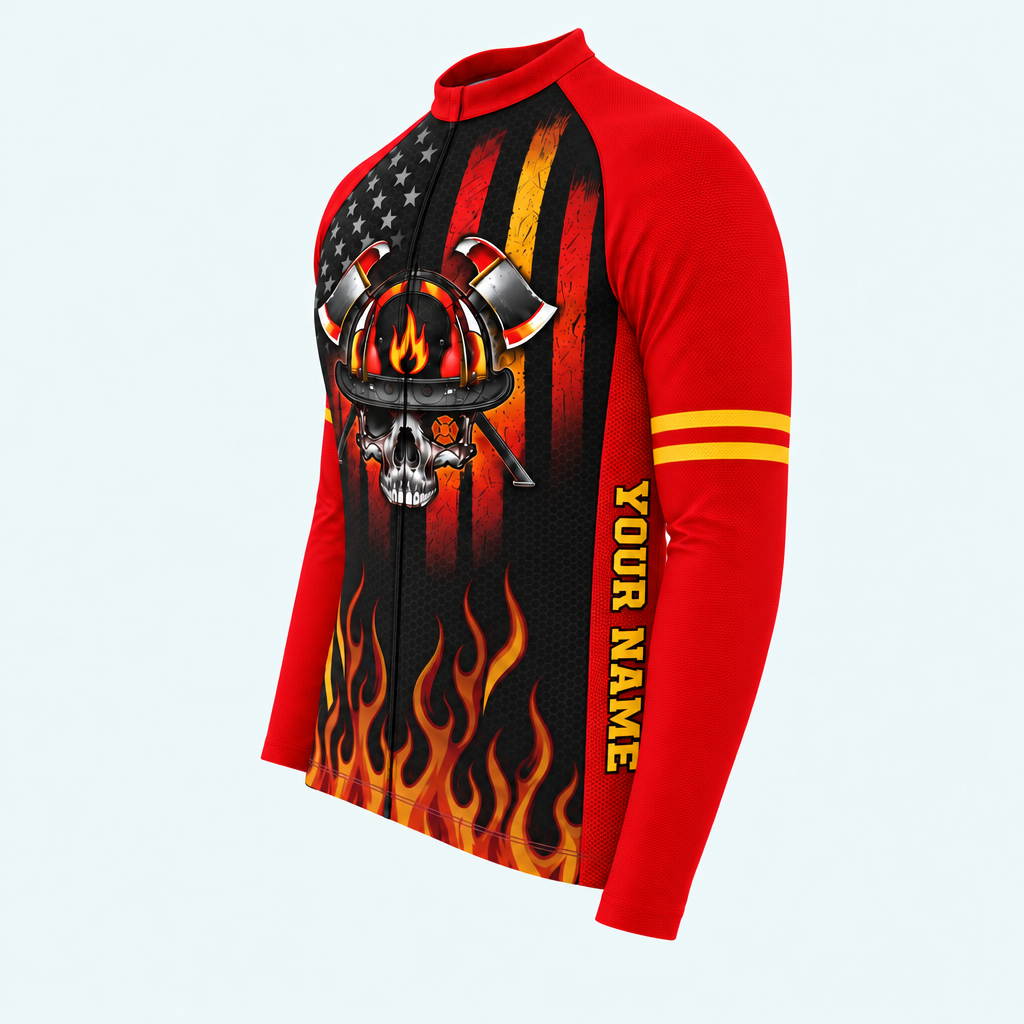 Men's Personalized Long Sleeve Cycling Jersey – US Firefighter To Hell and Back - Side