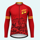 Men's Personalized Long Sleeve Cycling Jersey – Spain Bold Brush - Front