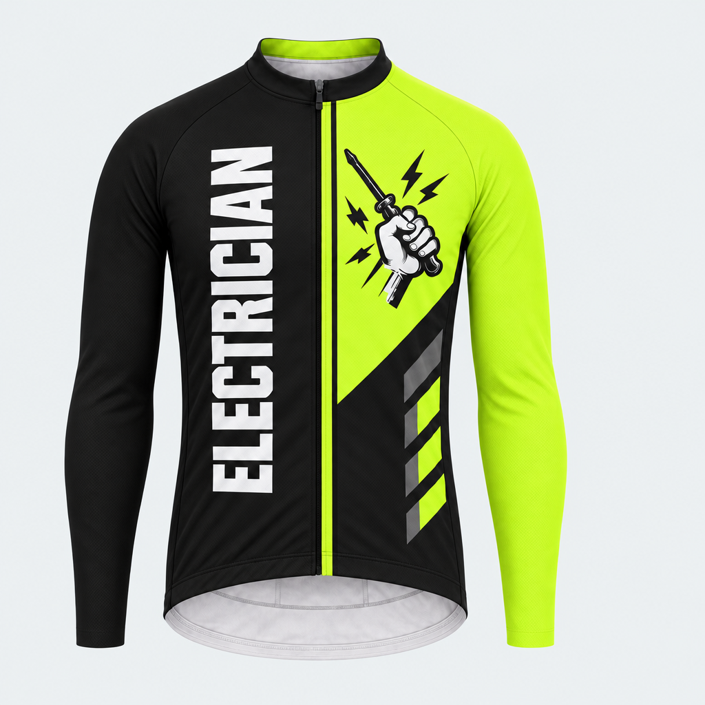 Men's Personalized Long Sleeve Cycling Jersey – Electrician Pullin Wire 'Til I Retire - Front