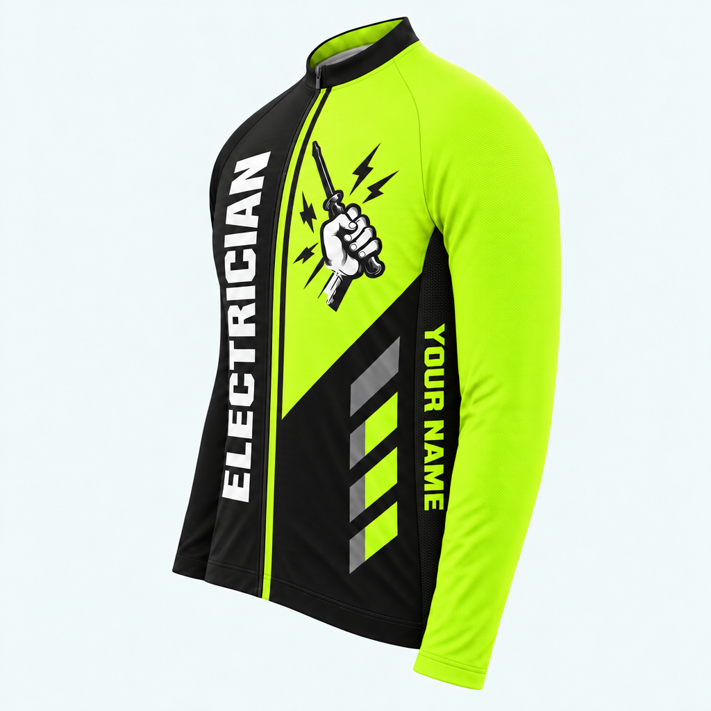 Men's Personalized Long Sleeve Cycling Jersey – Electrician Pullin Wire 'Til I Retire - Side