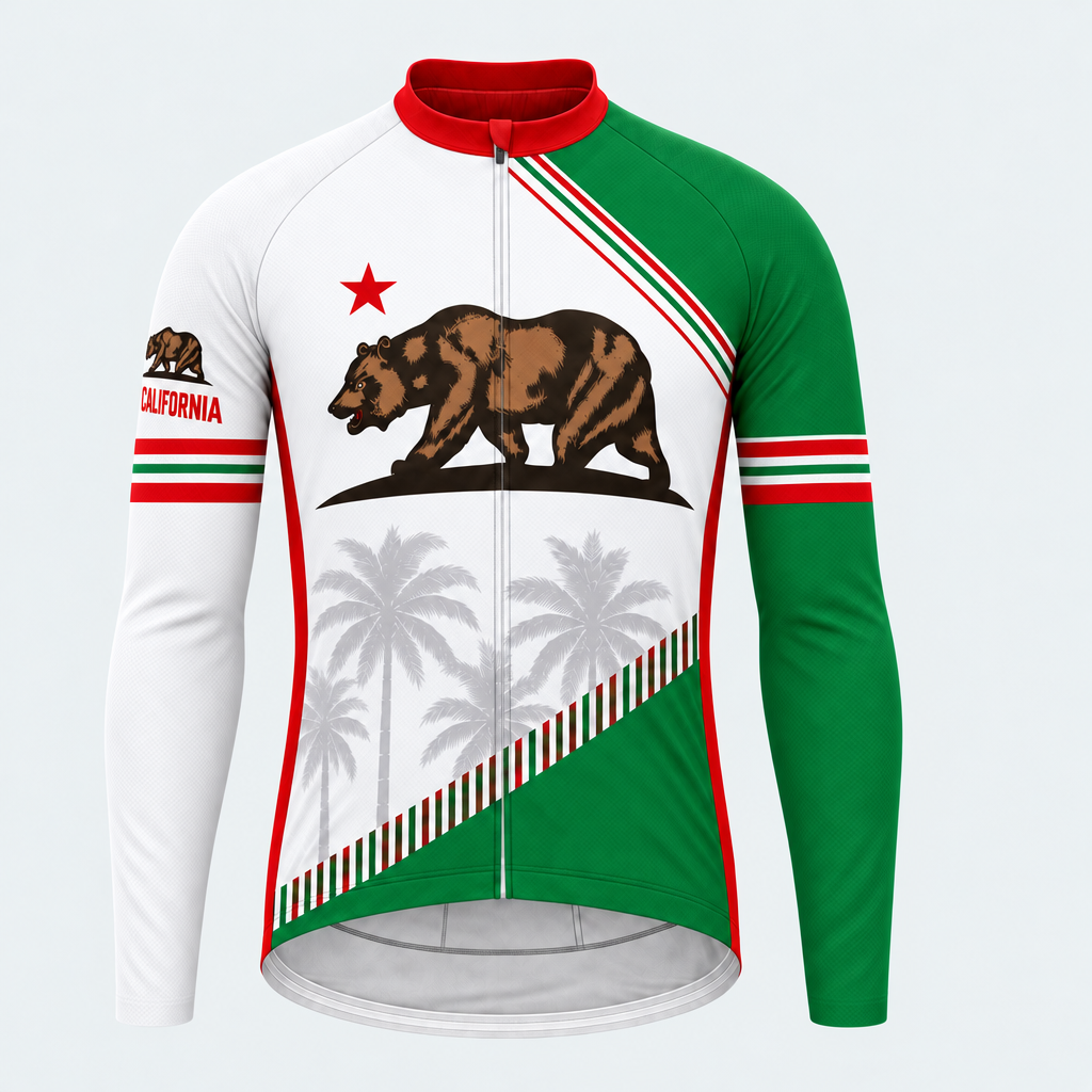 Men's Personalized Long Sleeve Cycling Jersey – California Bear & Palms - Front