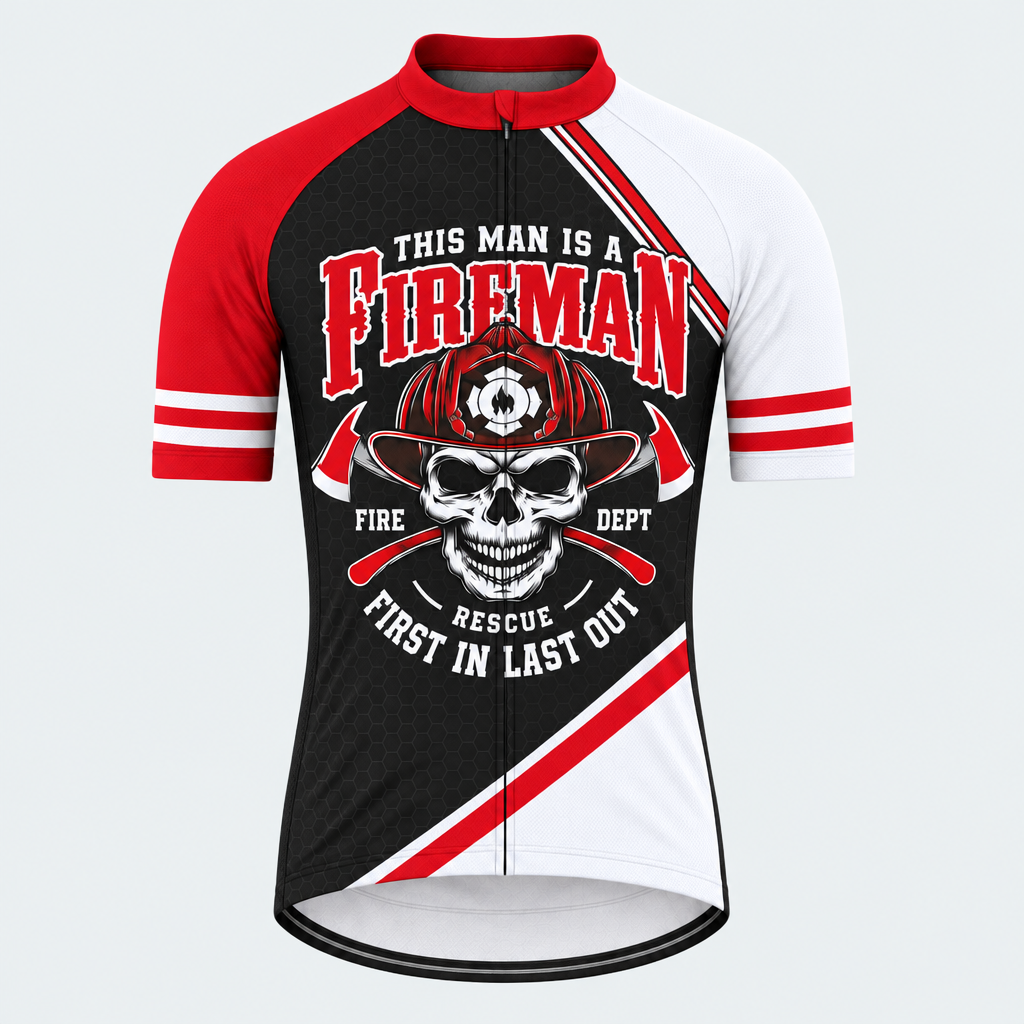 Men's Personalized Short Sleeve Cycling Jersey – US Firefighter First In Last Out - Front