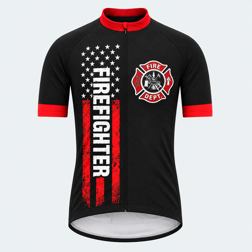 Men's Personalized Short Sleeve Cycling Jersey – US Firefighter Honor - Front