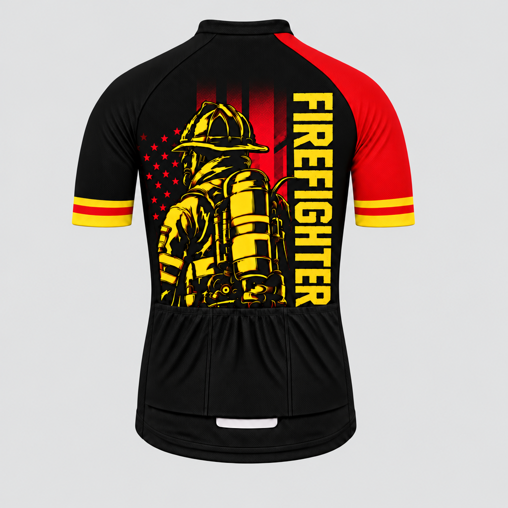 Men's Personalized Short Sleeve Cycling Jersey – US Firefighter Frontline - Back