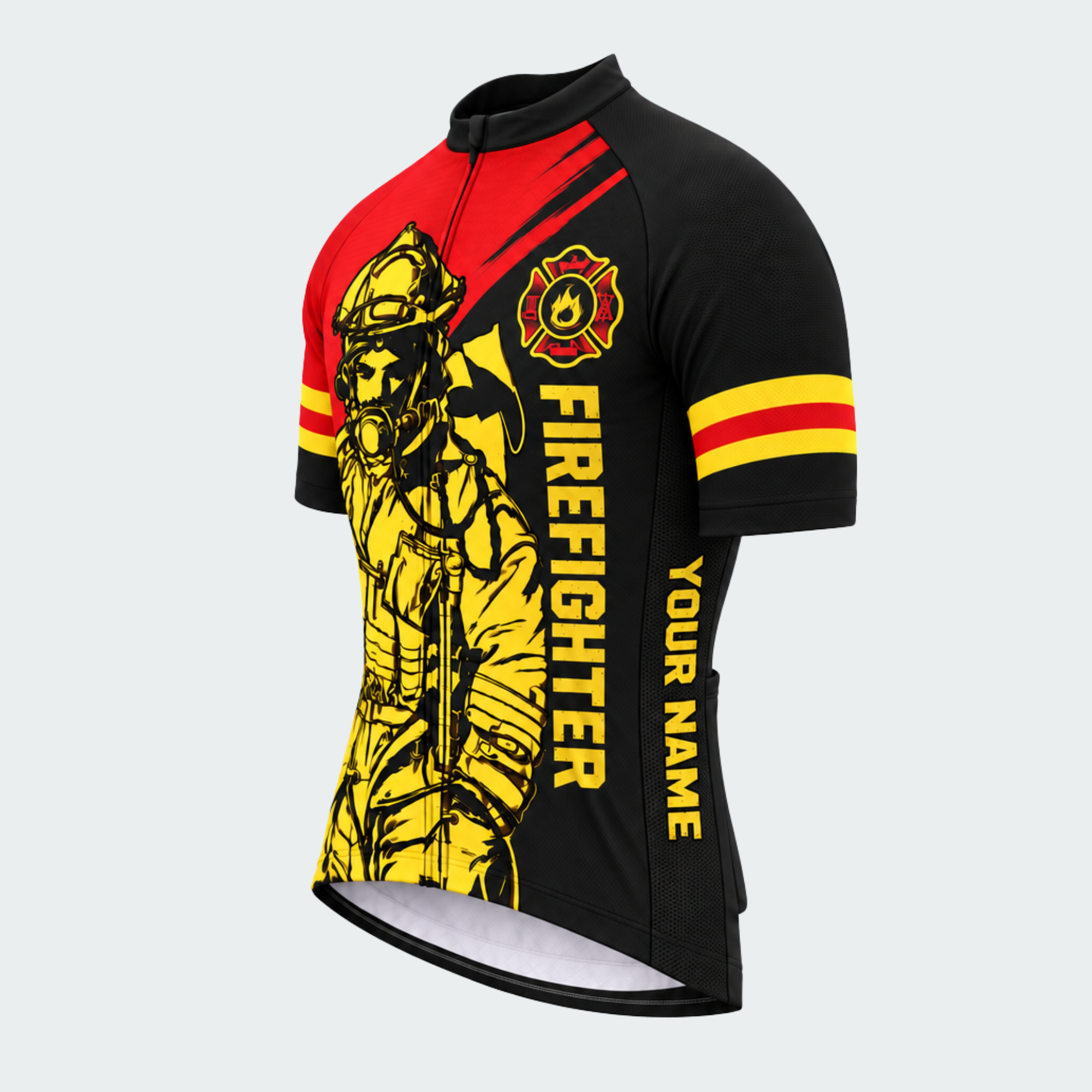 Men's Personalized Short Sleeve Cycling Jersey – US Firefighter Frontline - Front 45°