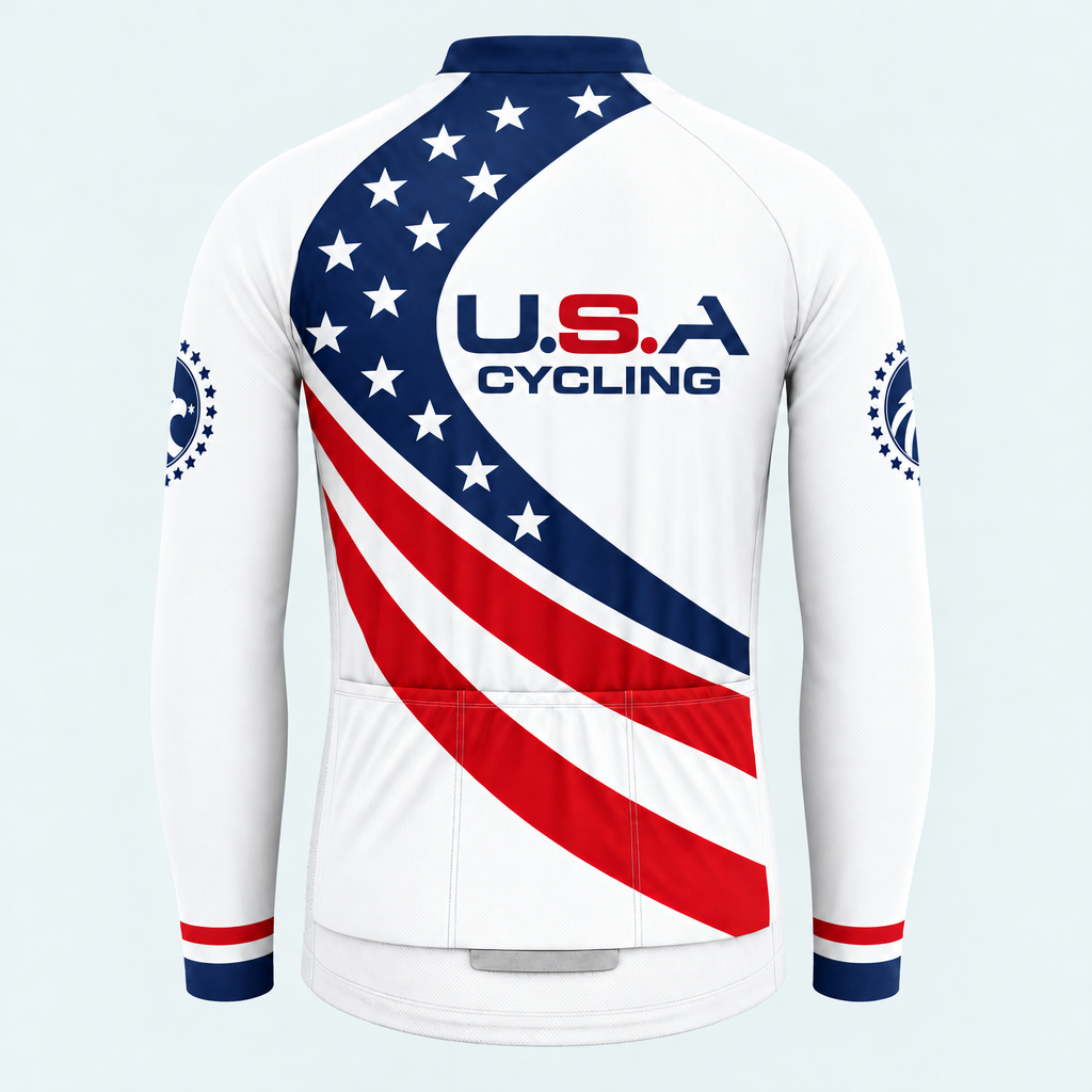 Men's Personalized Long Sleeve Cycling Jersey – US Patriotic USA Cycling - Back