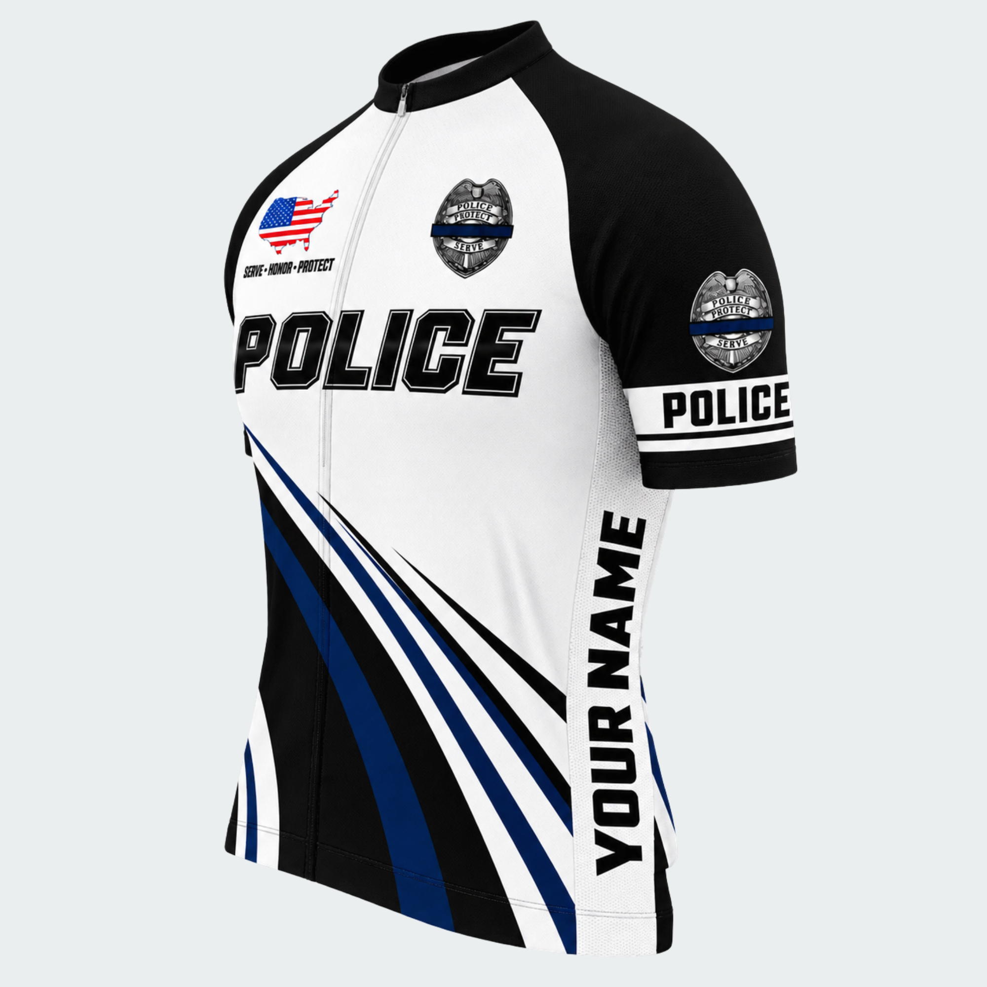 Men's Personalized Short Sleeve Cycling Jersey – Police Serve Honor Protect - Front 45°