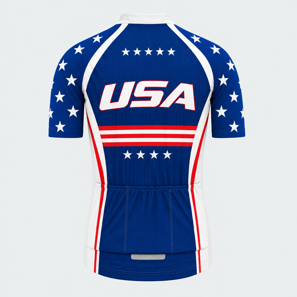 Men's Personalized Short Sleeve Cycling Jersey – US Patriotic USA Stars and Stripes - Back