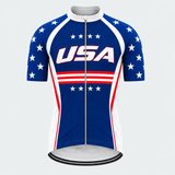 Men's Personalized Short Sleeve Cycling Jersey – US Patriotic USA Stars and Stripes - Front