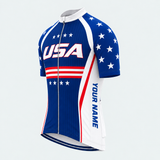 Men's Personalized Short Sleeve Cycling Jersey – US Patriotic USA Stars and Stripes - Front 45°