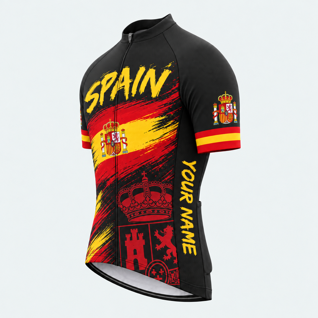 Men's Personalized Short Sleeve Cycling Jersey – Spain National Pride - Front 45°