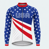 Men's Personalized Long Sleeve Cycling Jersey – US Patriotic Retro Wording & Stripes - Front