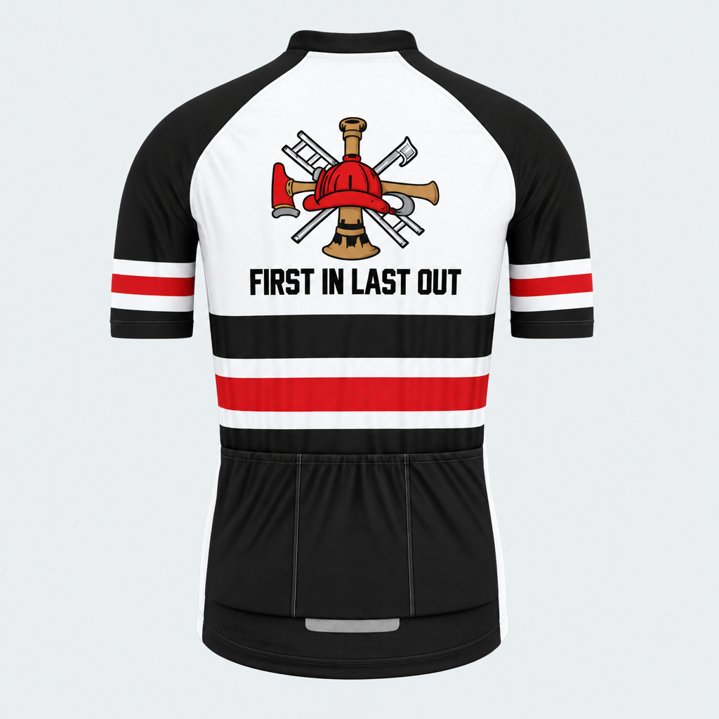 Men's Personalized Short Sleeve Cycling Jersey – US Firefighter First In Last Out - Back