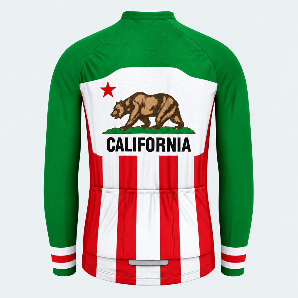 Men's Personalized Long Sleeve Cycling Jersey – California Grizzly Bear - Back