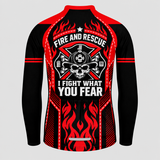 Men's Personalized Long Sleeve Cycling Jersey – Firefighter Fire and Rescue Inferno Skull - Back