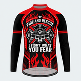 Men's Personalized Long Sleeve Cycling Jersey – Firefighter Fire and Rescue Inferno Skull - Front