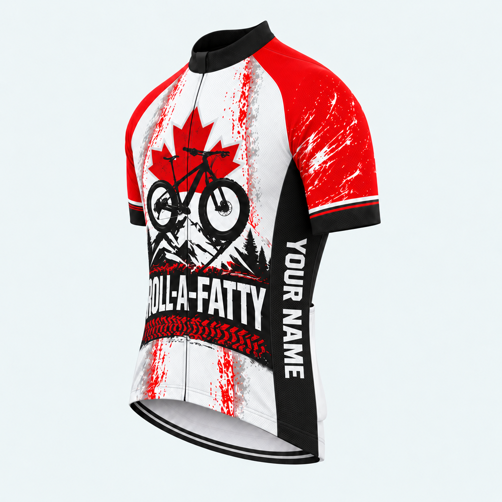 Men's Personalized Short Sleeve Cycling Jersey – Canada · Canada Flag RollaFatty Chain MTB Jersey - Front 45°