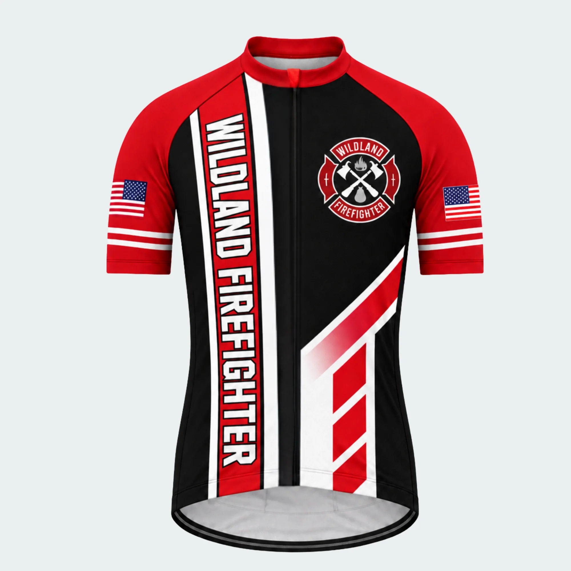 Men's Personalized Short Sleeve Cycling Jersey – Wildland Firefighter Chainsaw - Front