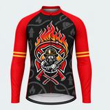 Men's Personalized Long Sleeve Cycling Jersey – US Firefighter Flame Cross - Front
