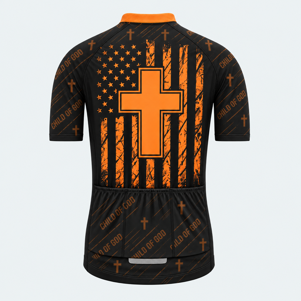 Men's Personalized Short Sleeve Cycling Jersey – Christian Child of God Flag Cross - Back