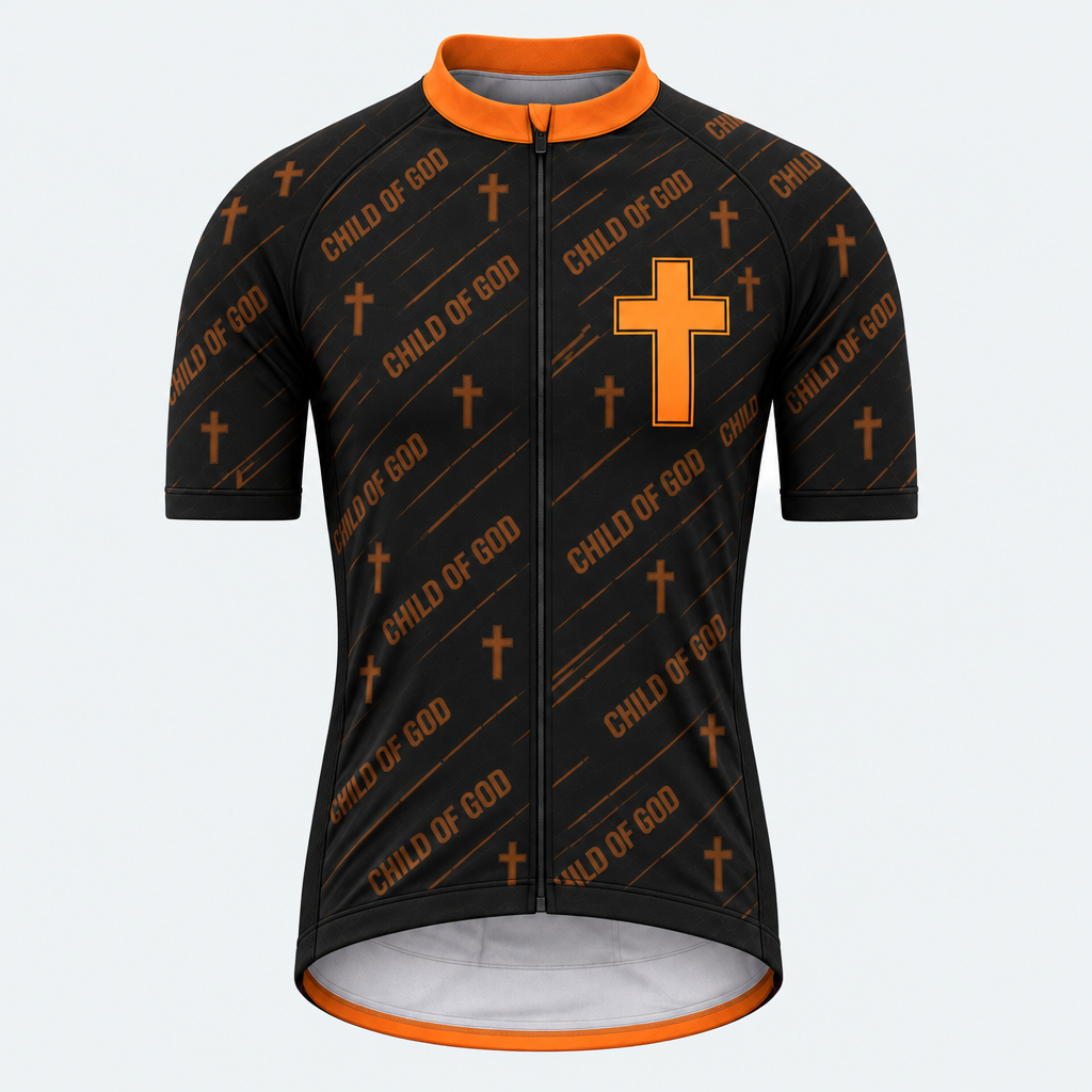 Men's Personalized Short Sleeve Cycling Jersey – Christian Child of God Flag Cross - Front