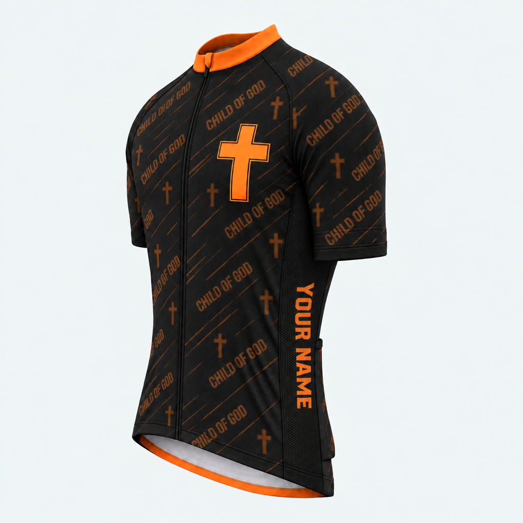 Men's Personalized Short Sleeve Cycling Jersey – Christian Child of God Flag Cross - Front 45°