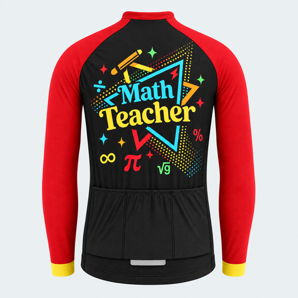 Men's Personalized Long Sleeve Cycling Jersey – Math Teacher Triangles - Back