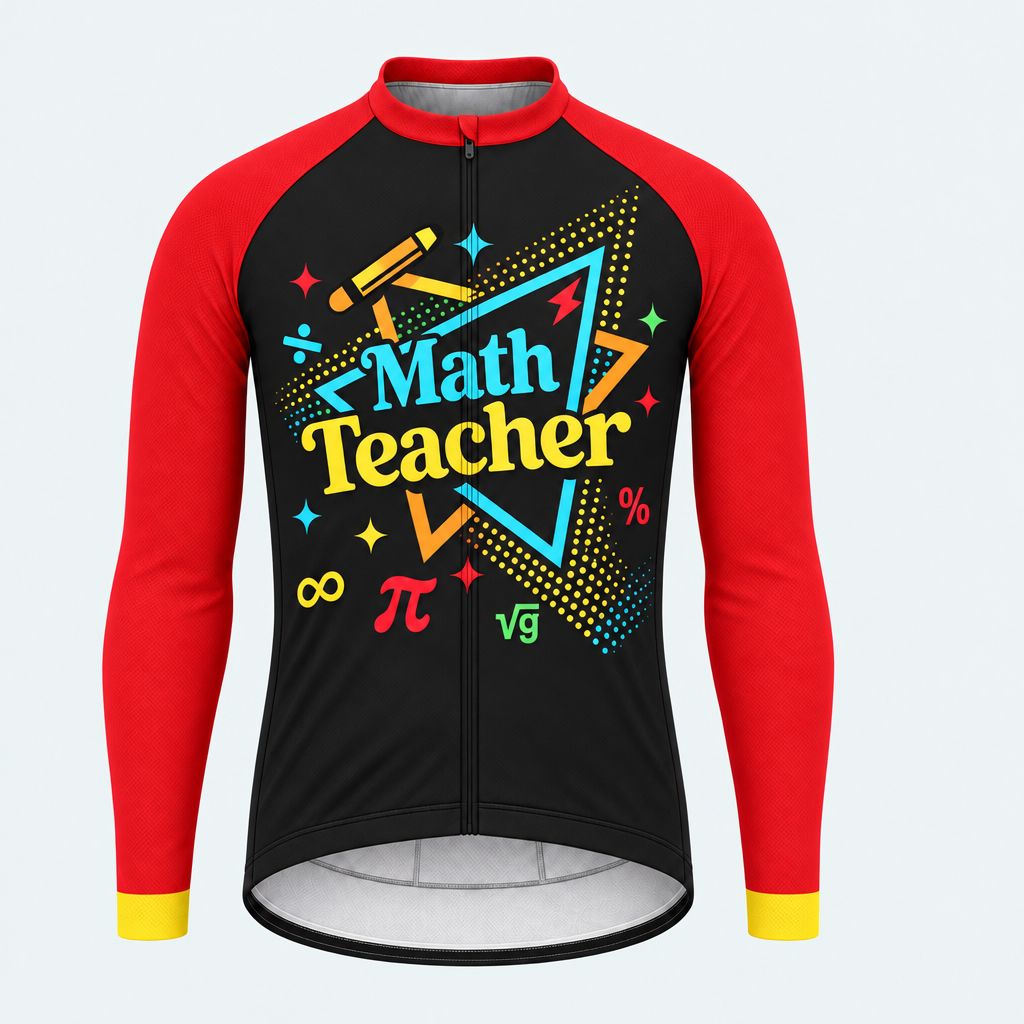 Men's Personalized Long Sleeve Cycling Jersey – Math Teacher Triangles - Front