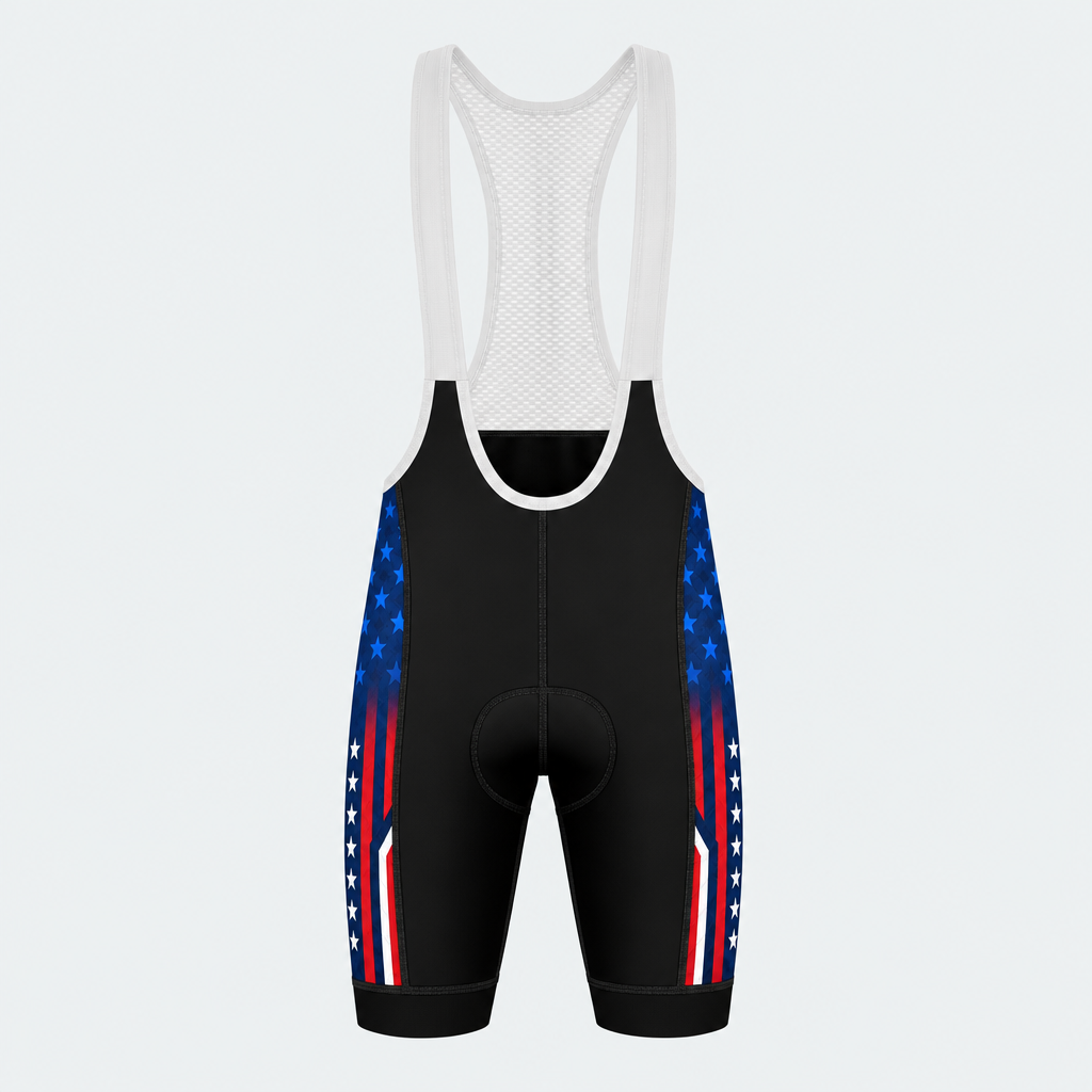 Men's US Firefighter Flame And Stars Cycling Bib Shorts - Front