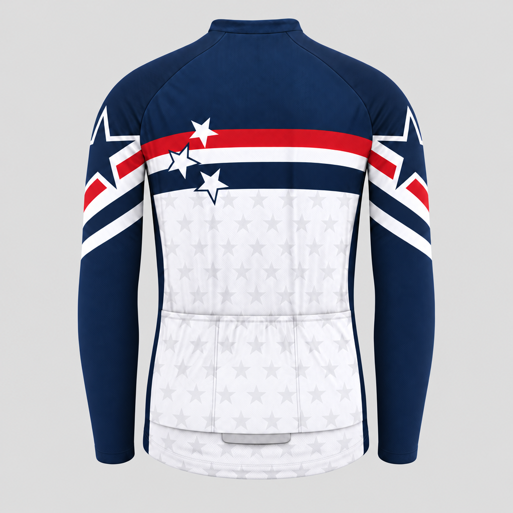 Men's Personalized Long Sleeve Cycling Jersey – US Patriotic Chevron Star - Back