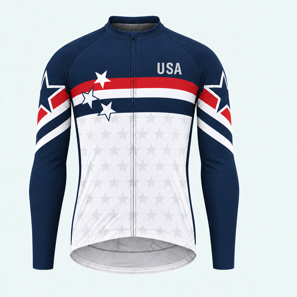 Men's Personalized Long Sleeve Cycling Jersey – US Patriotic Chevron Star - Front