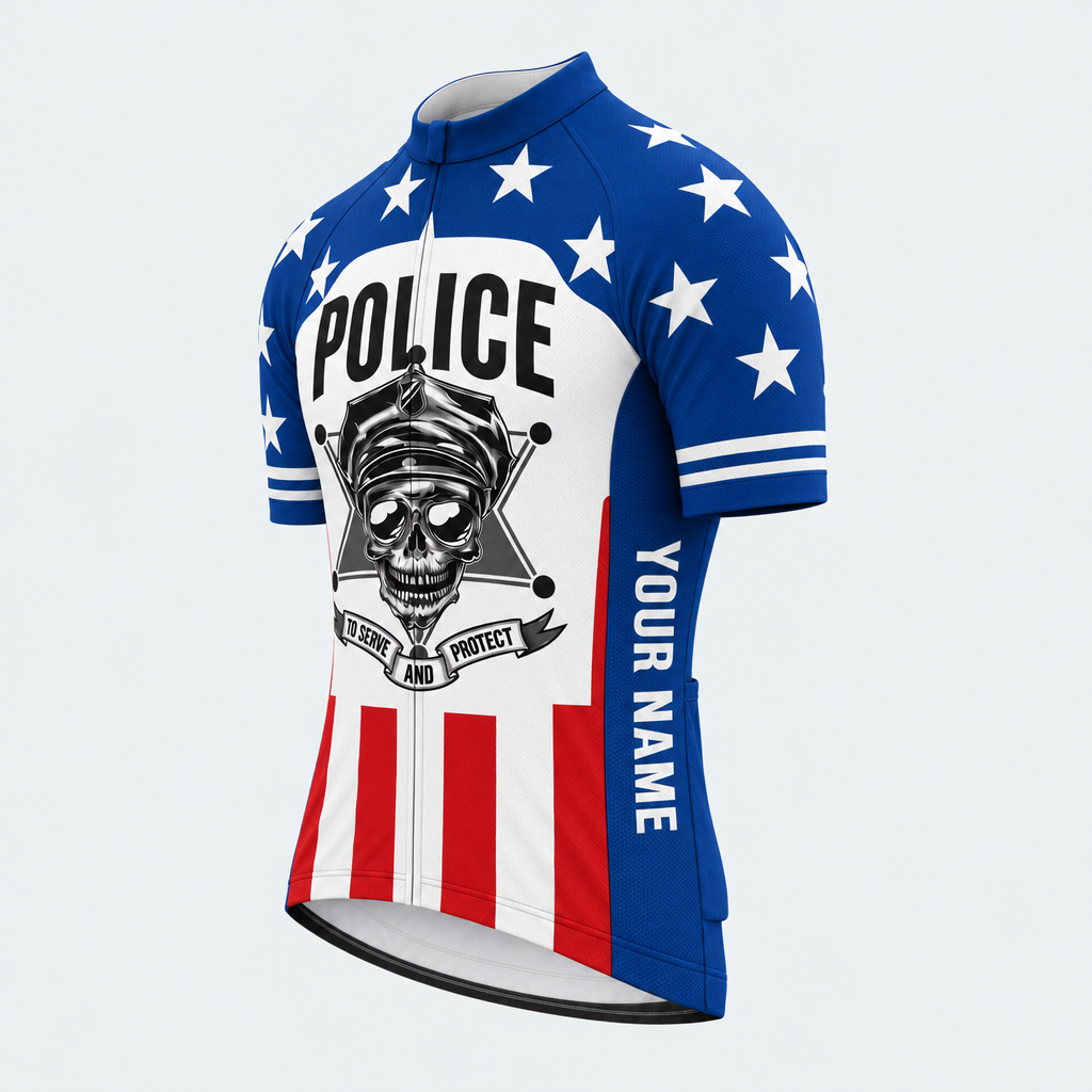 Men's Personalized Short Sleeve Cycling Jersey – Police And Stars - Front 45°