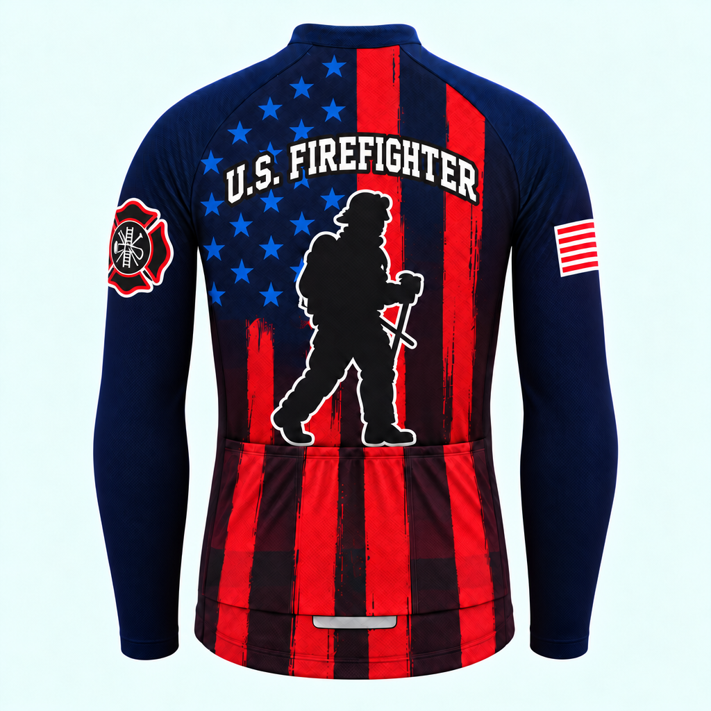 Men's Personalized Long Sleeve Cycling Jersey – US Firefighter Silhouette - Back