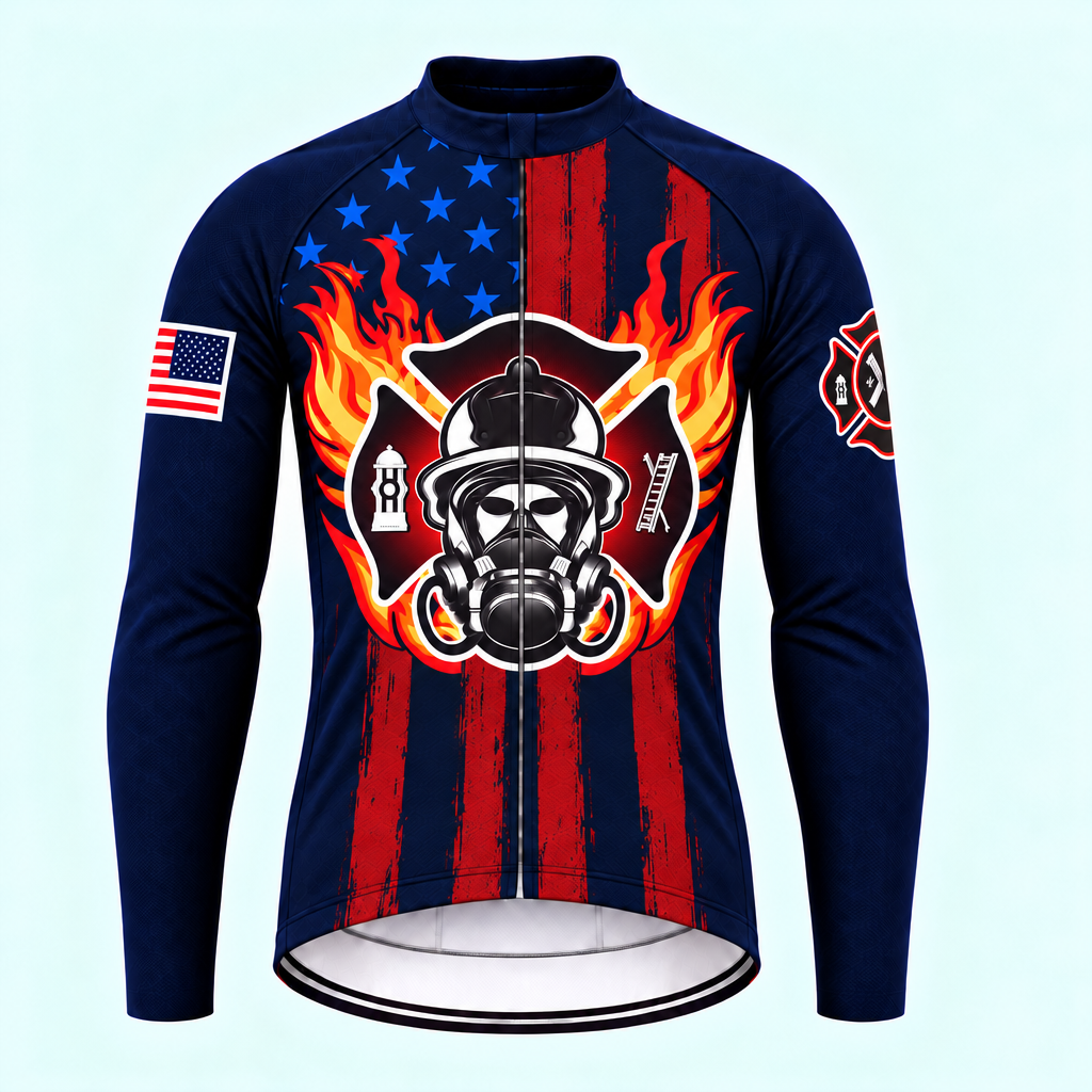 Men's Personalized Long Sleeve Cycling Jersey – US Firefighter Silhouette - Front
