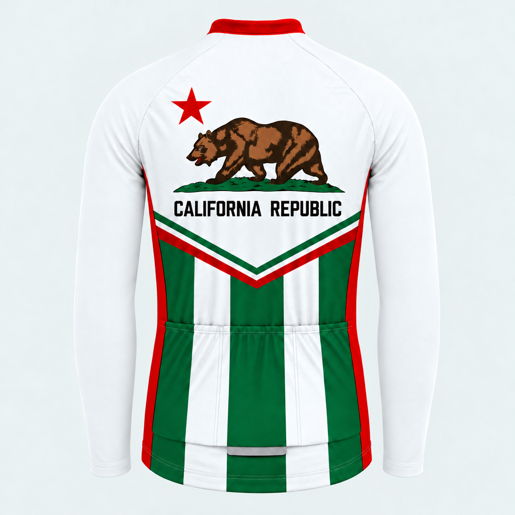 Men's Personalized Long Sleeve Cycling Jersey – California Bear Flag - Back