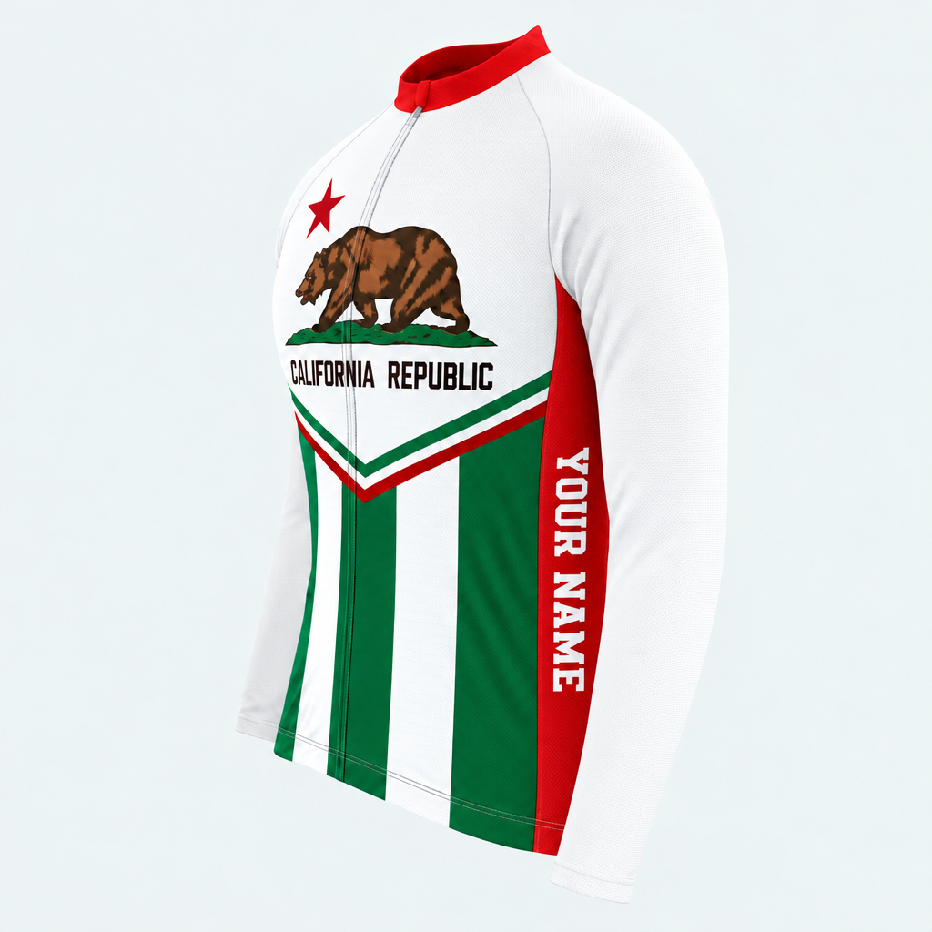 Men's Personalized Long Sleeve Cycling Jersey – California Bear Flag - Side