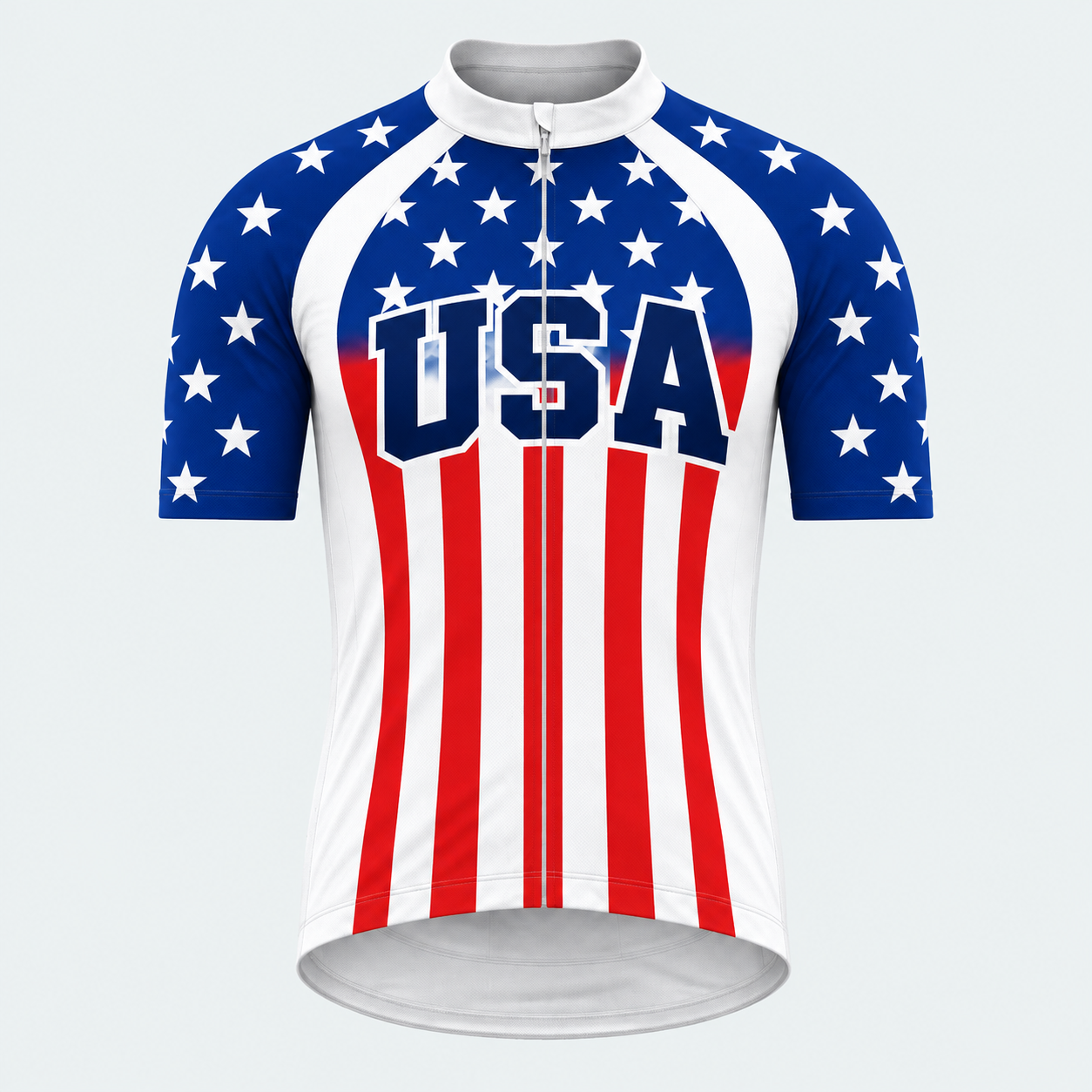 Men's Personalized Short Sleeve Cycling Jersey – US Patriotic Flag Stripes - Front