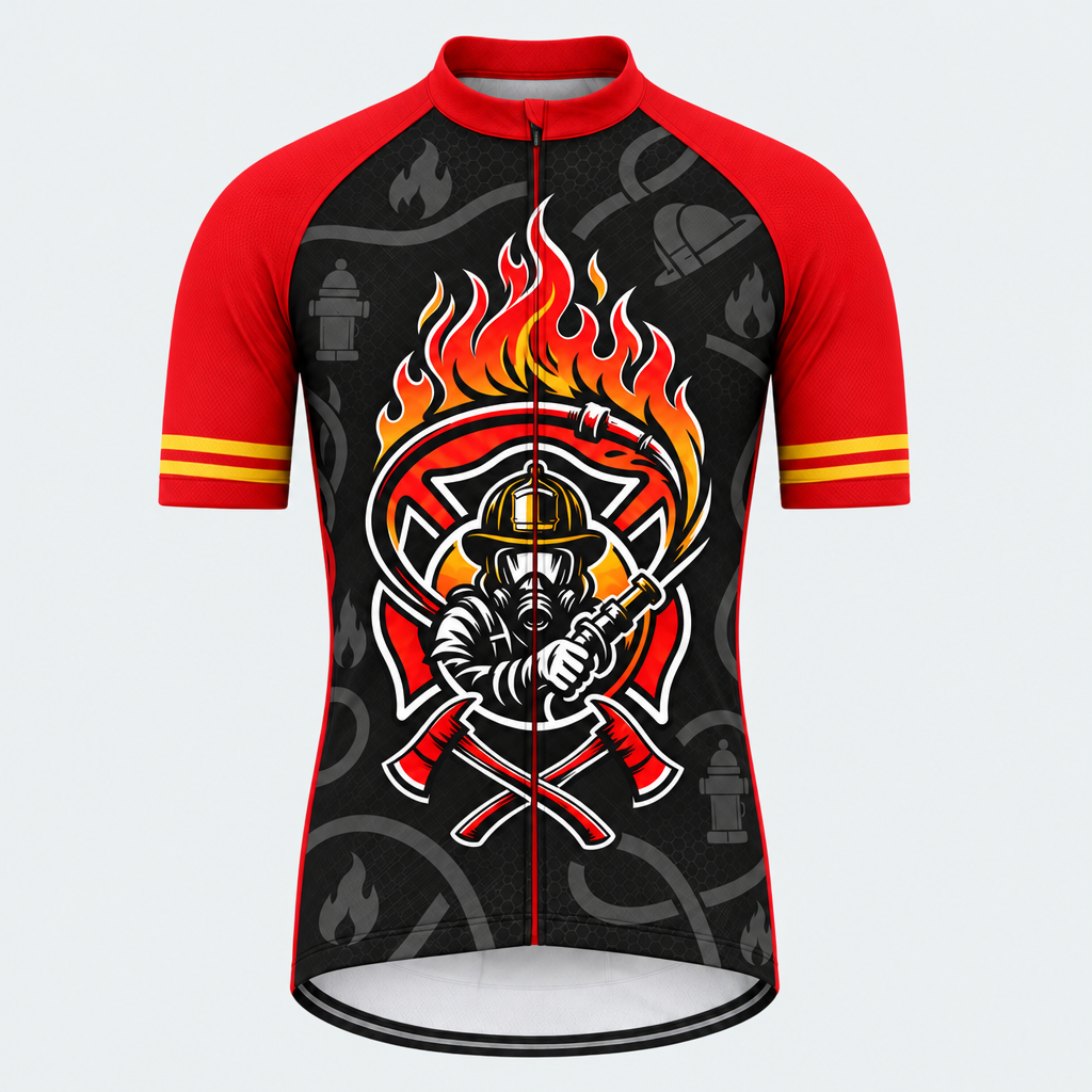 Men's Personalized Short Sleeve Cycling Jersey – US Firefighter Flame Cross - Front