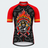 Men's Personalized Short Sleeve Cycling Jersey – US Firefighter Flame Cross - Front