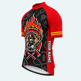 Men's Personalized Short Sleeve Cycling Jersey – US Firefighter Flame Cross - Front 45°