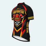 Men's Personalized Short Sleeve Cycling Jersey – US Firefighter Skull And Stripes - Front 45°