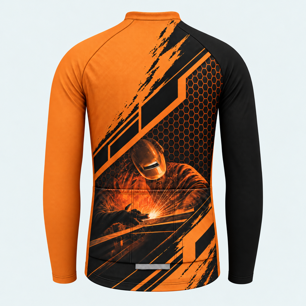 Men's Personalized Long Sleeve Cycling Jersey – Welder Welding Sparks - Back
