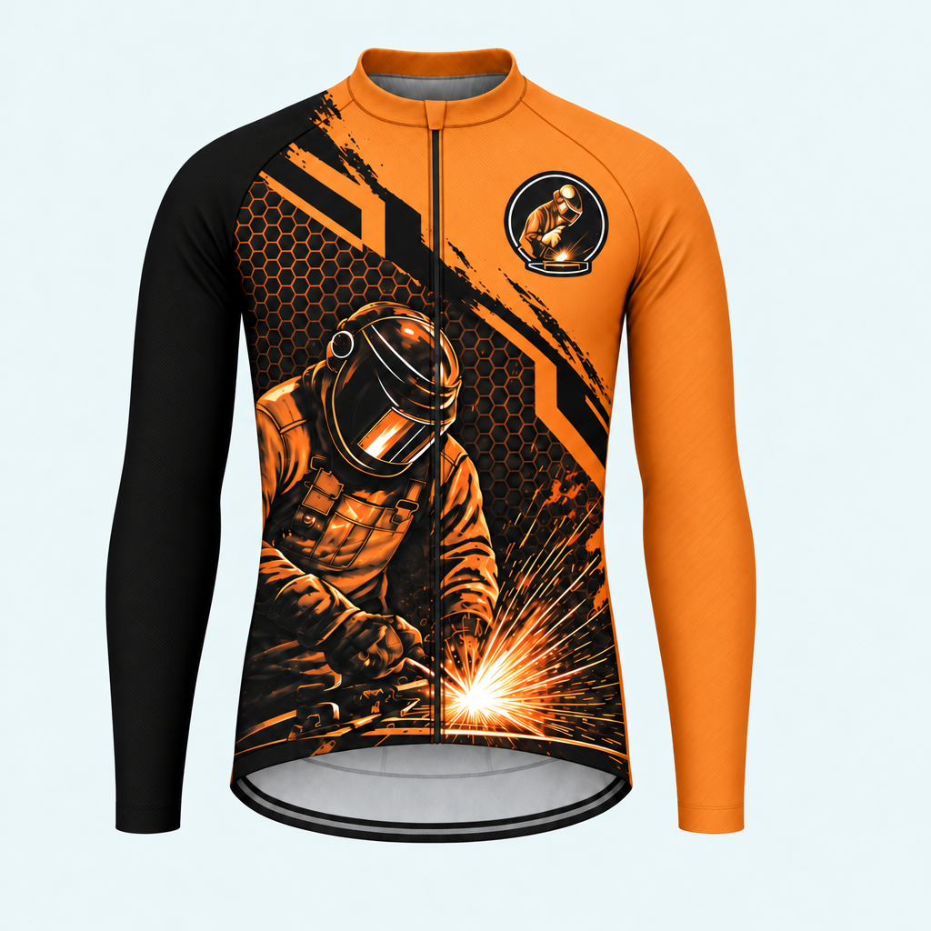 Men's Personalized Long Sleeve Cycling Jersey – Welder Welding Sparks - Front