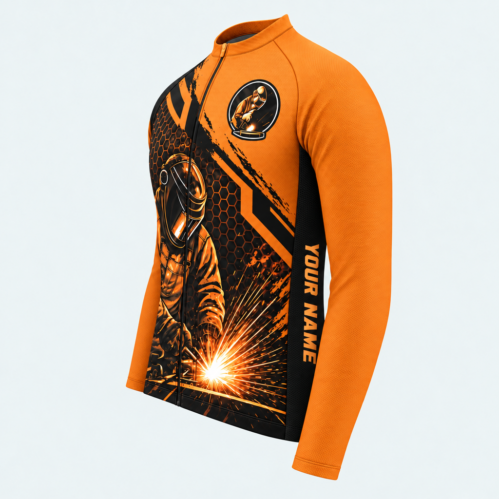 Men's Personalized Long Sleeve Cycling Jersey – Welder Welding Sparks - Side