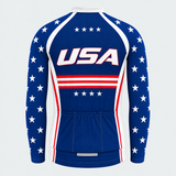 Men's Personalized Long Sleeve Cycling Jersey – US Patriotic USA Stars and Stripes - Back