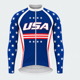 Men's Personalized Long Sleeve Cycling Jersey – US Patriotic USA Stars and Stripes - Front