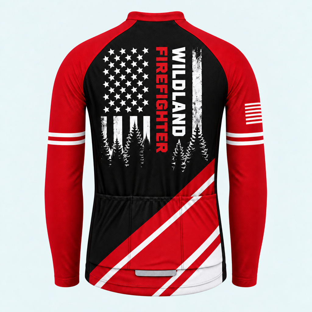 Men's Personalized Long Sleeve Cycling Jersey – Wildland Firefighter Crest - Back