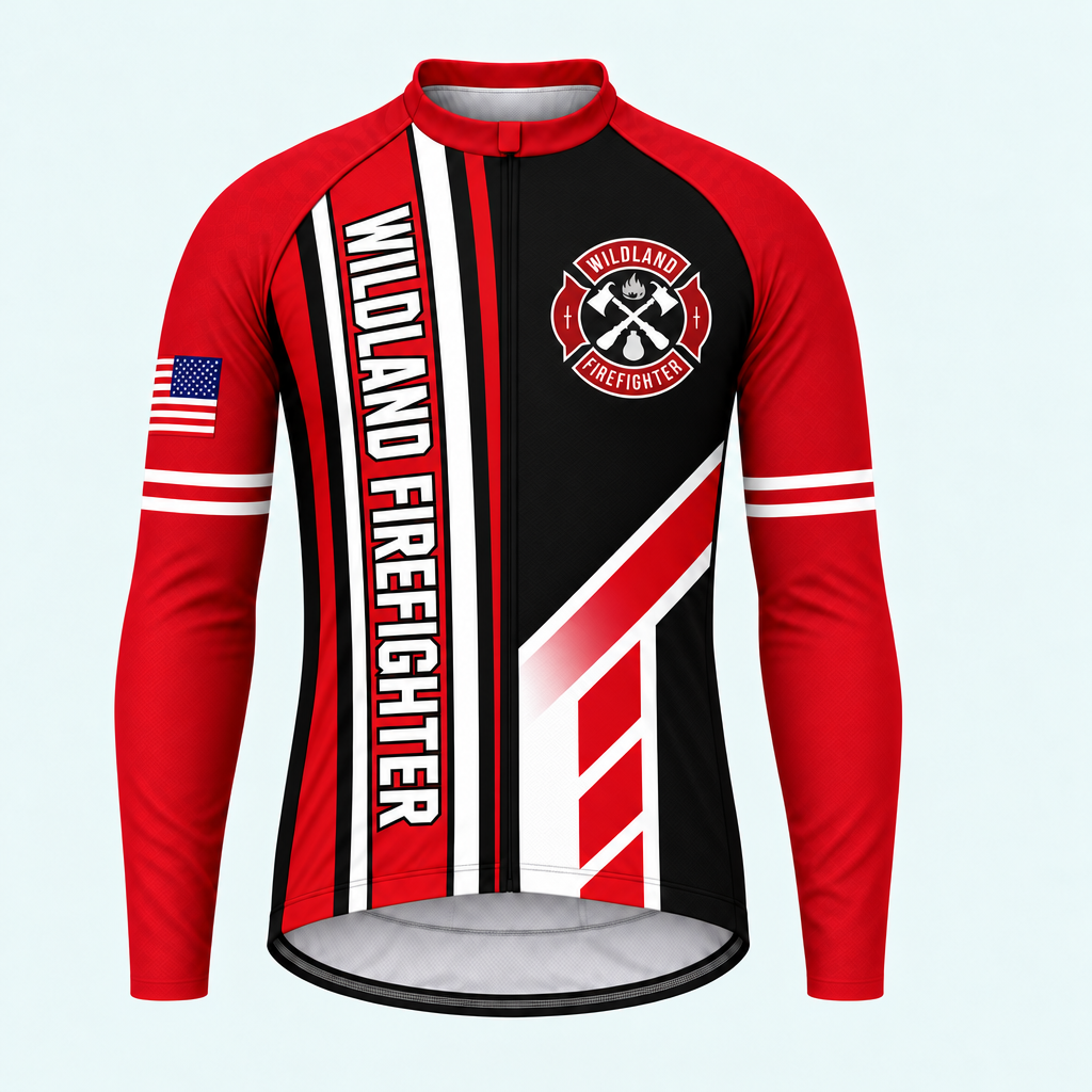 Men's Personalized Long Sleeve Cycling Jersey – Wildland Firefighter Crest - Front