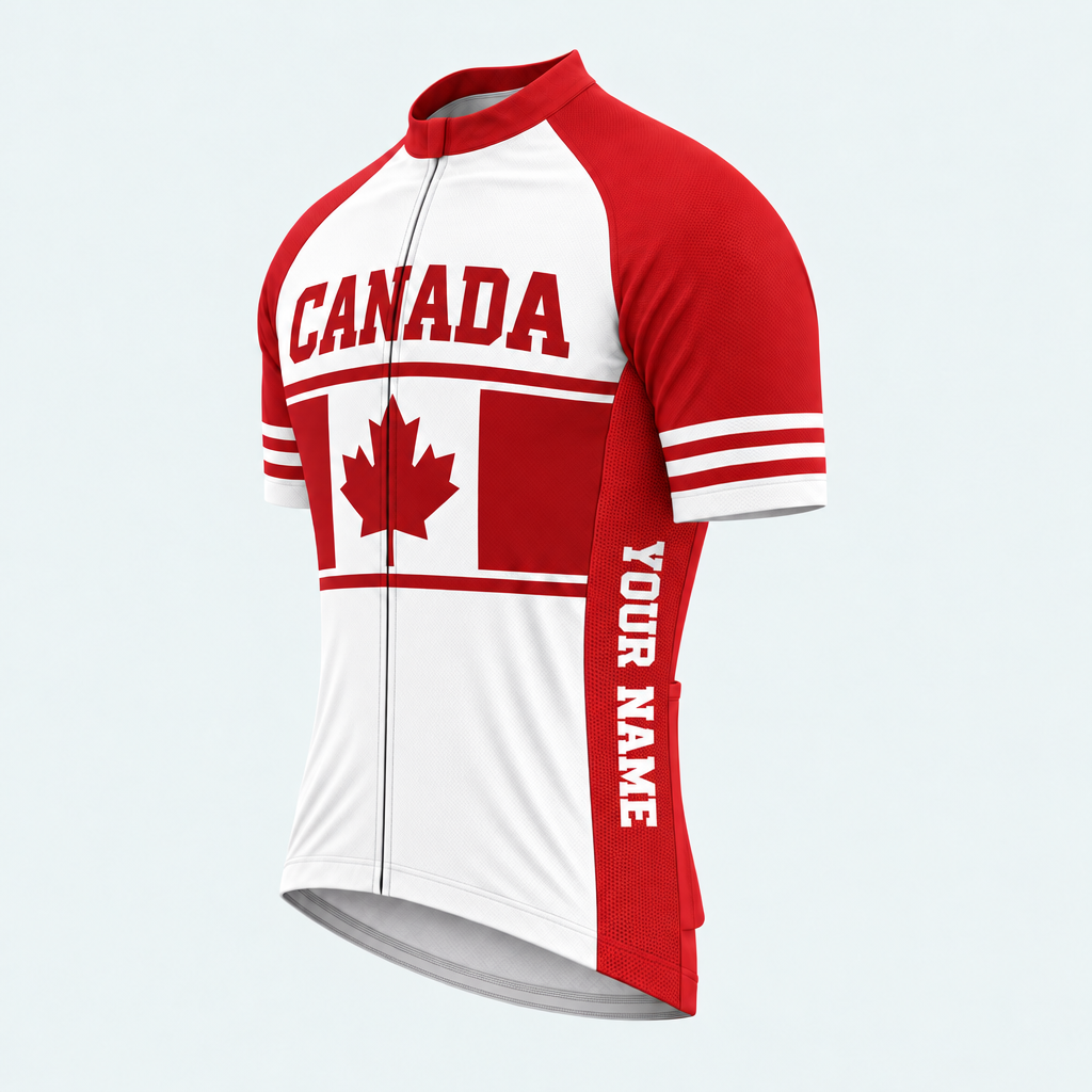 Men's Personalized Short Sleeve Cycling Jersey – Canada Maple Banner - Front 45°